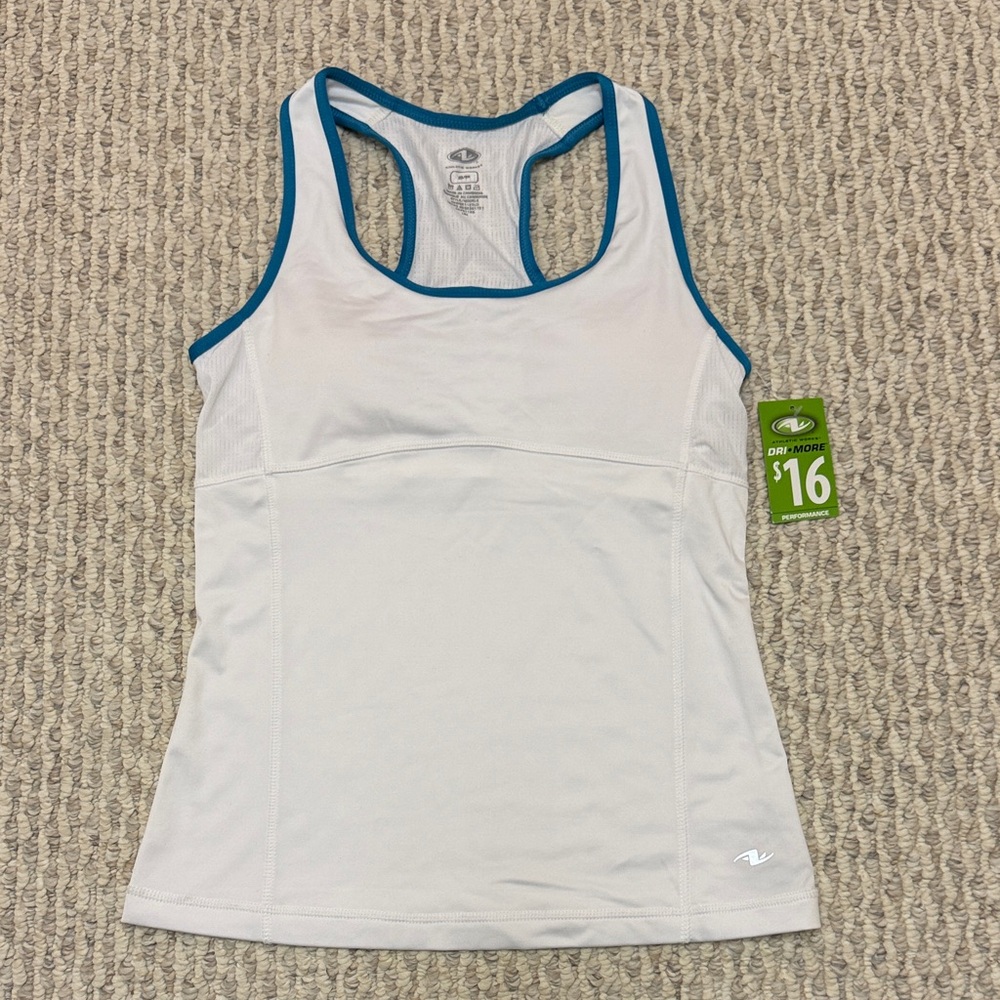 Athletic Works White Tank with Blue Trim